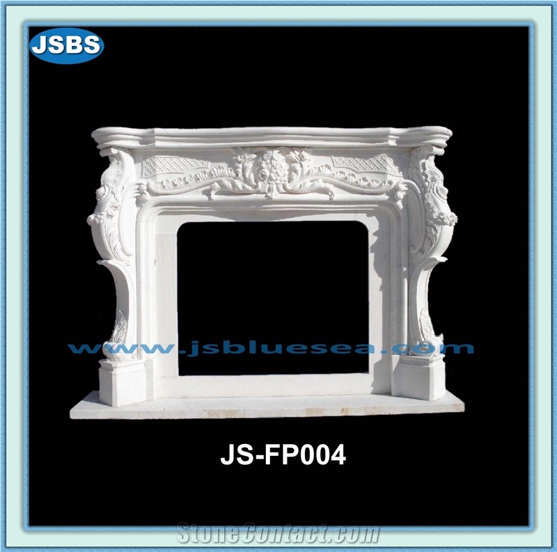 Marble Fireplace Mantels and Surrounds, China Absolute White Marble Sculptured Fireplace