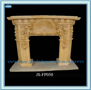 Natural Stone Carved Fireplace, Resin Yellow Marble Fireplace