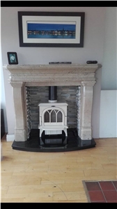 Beige Limestone Fireplace Mantel