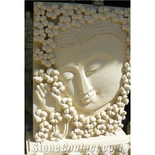 A Quality Beige Limestone Wall Relief Buddha Frangi 500x500 Laser Engravings,Embossments