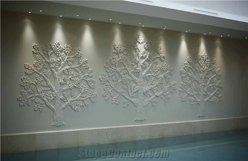 Beige Limestone Flower Shaped Wall Relief Engravings Panels,Relievos