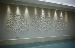 Beige Limestone Flower Shaped Wall Relief Engravings Panels,Relievos