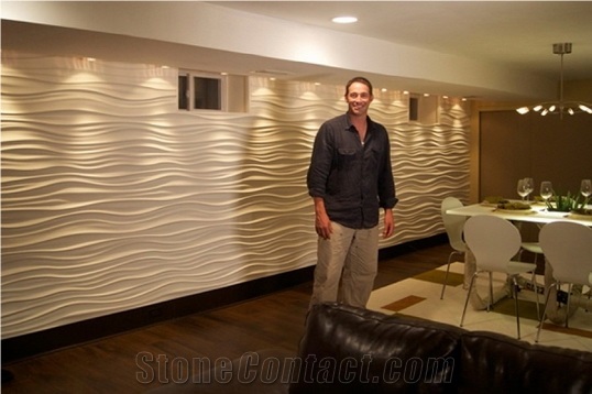Beige Limestone Sea Wave Shaped 3d Wall Relief Cladding Panels for Home Interior Stone