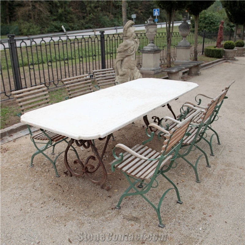 Beige Limestone Simple Design Tabletops,Botticino Classic Coral Stone Table Street Exterior Furniture