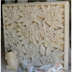 Beige Sandstone Tree Planters Shaped Engraving Ideas for Exterior Walling Panels