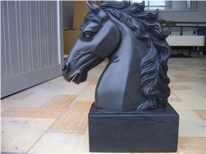 China Black Marble Western Style Animal Horse Sculptures Exterior Garden Handcarved Sculptures