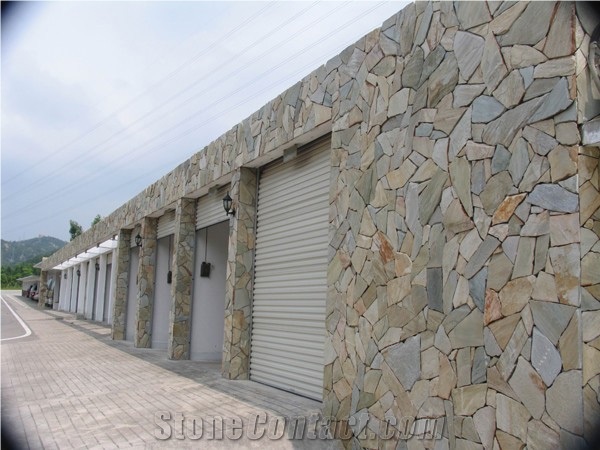 China Rustic Yellow Slate Irregular Flagstone Wall Cladding Exterior Building