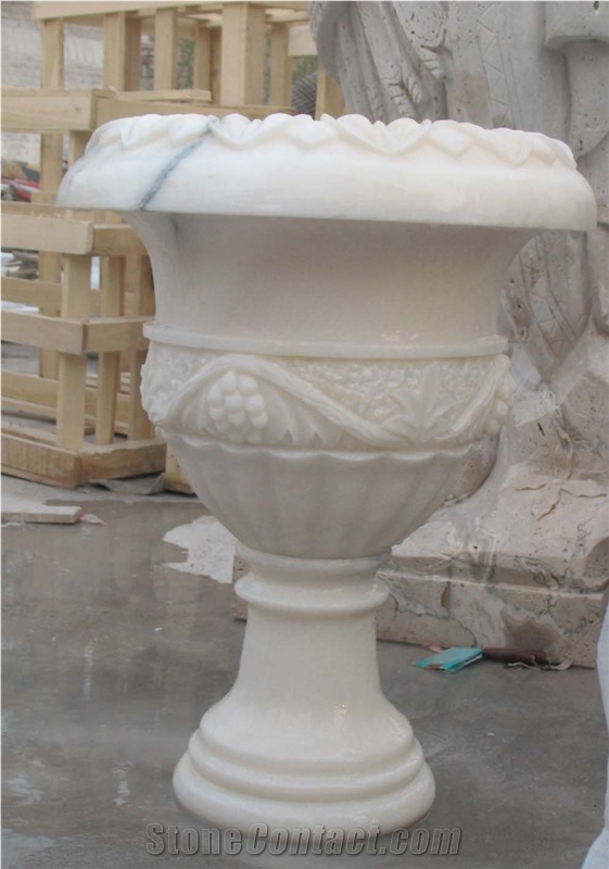 China White Marble Flower Pot Stands for Garden Decoration for Outside Planters Pots
