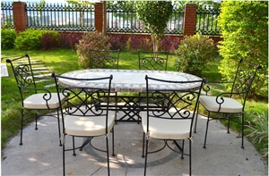 Classic Limestone Coral Stone Exterior Furniture Tabletops,Water-Jet Medallion Table Sets