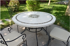 Classic Limestone Coral Stone Exterior Furniture Tabletops,Water-Jet Medallion Table Sets