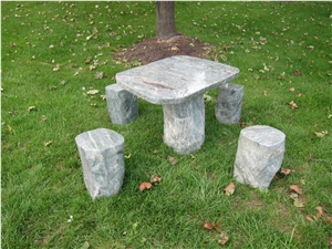 Green Nine Dragon Jade Marble Exterior Stone Table Sets & Bench Patio
