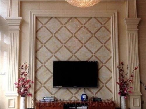 Light Emperador & Crema Marfil Waterjet Tiles for Tv Background Wall Cladding