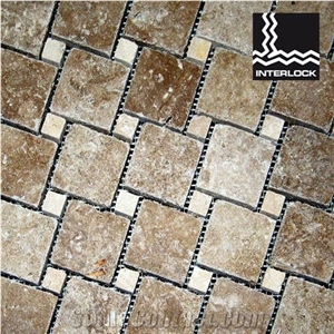 Brown Beige Travertine Antique Mosaic Pattern, Noce Travertine Mosaic Pattern