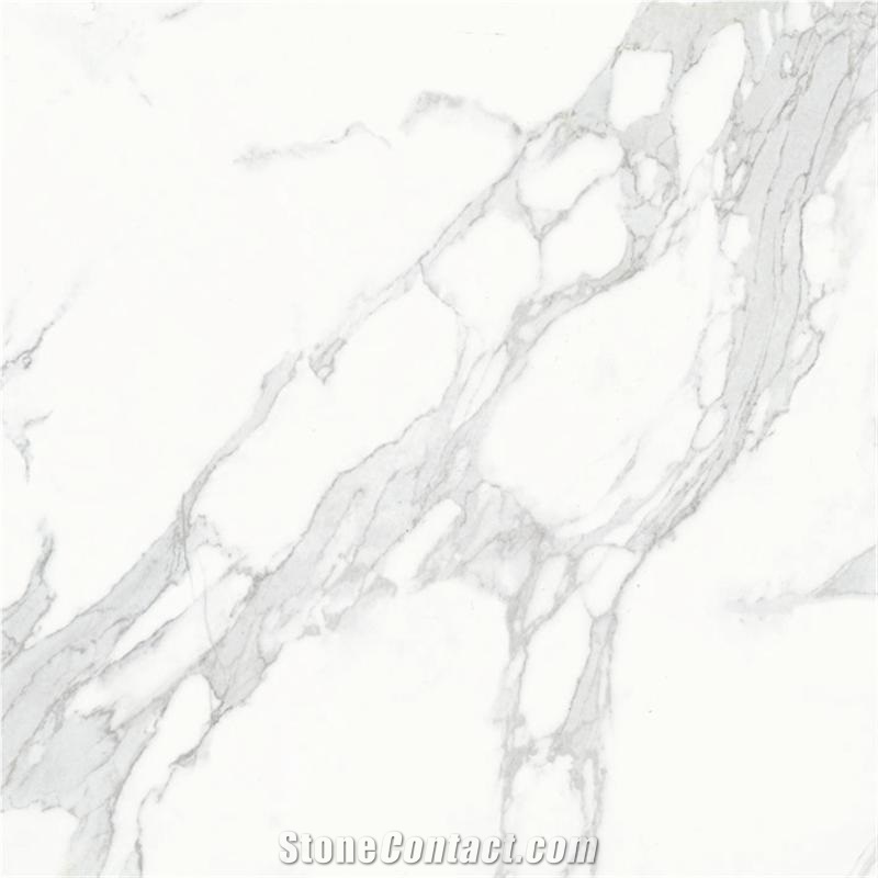 Calacatta White Marble Look Glazed Polished Porcelain Tile Flooring
