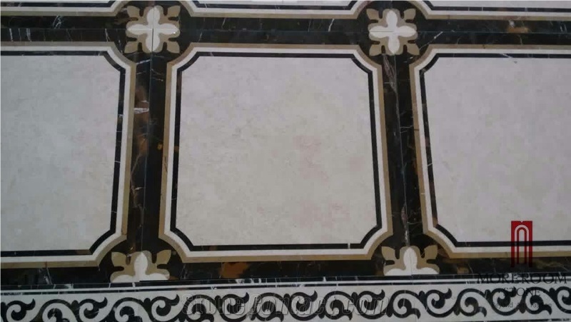 Chinese Style Square Pattern Design Waterjet Composite Marble Tile Italian Marble Tile
