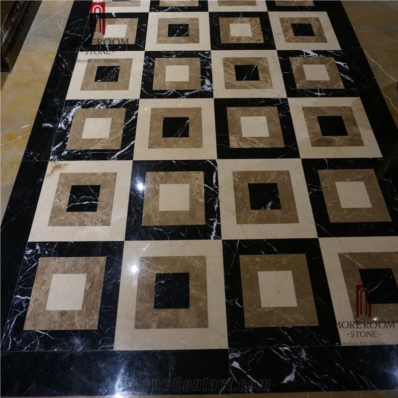 Classical Square Pattern Waterjet Marble Mosaic Tile Composite Marble Tile 600x600