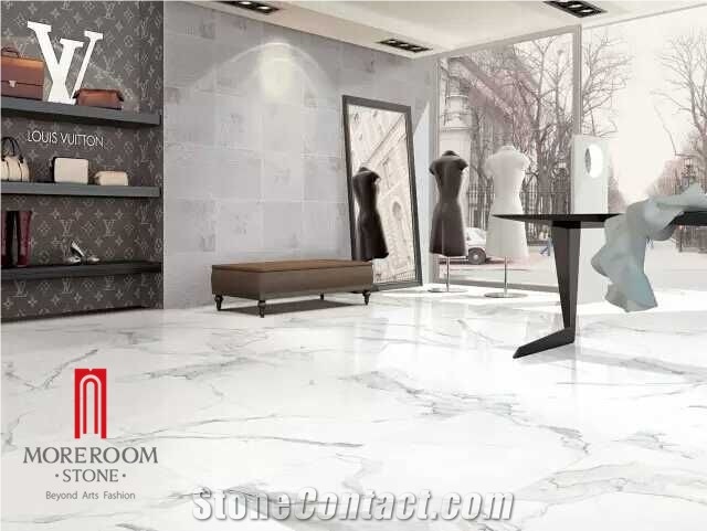 Ink-Jet and Glazed Carrara White Marble Polished Tile on Floor and Wall