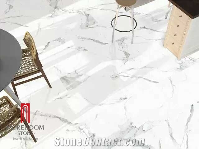 Ink-Jet and Glazed Carrara White Marble Polished Tile on Floor and Wall