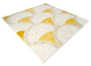 Yellow Shell Pattern Composite Marble Tile Waterjet Artistic Inset Marble Panel Cheap Price