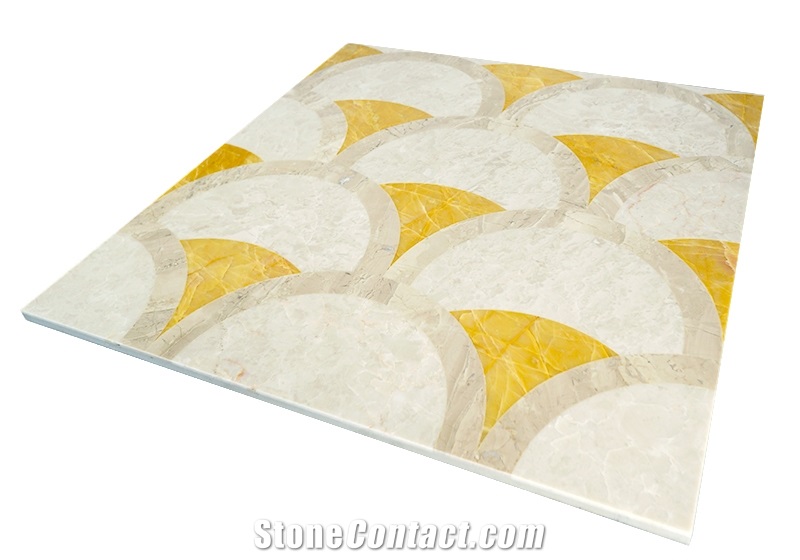 Yellow Shell Pattern Composite Marble Tile Waterjet Artistic Inset Marble Panel Cheap Price