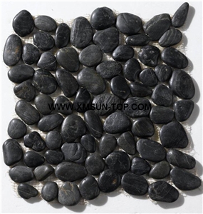 Black Pebble with Veins Mosaic Tile /Natural River Stone Mosaic for Flooring/Pebble Mosaic in Mesh/Pebble Mosaic Tile For Floor Covering/Pebble Mosaic for Bathroom/Interior Decoration/Natural Stone