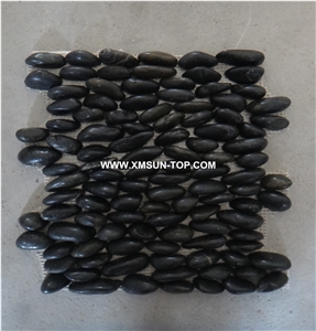 Black Polished Standing Pebble Mosaic Tile /Natural River Stone Mosaic for Wall Coveing&Flooring/Pebble Mosaic in Mesh/Stacked Pebble Mosaic/Pebble Mosaic for Bathroom&Kitchen/Interior Decoration
