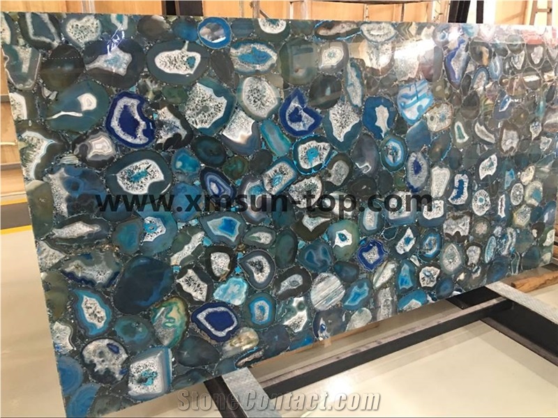 Blue Agate Semi-Precious Stone Bar Top/Blue Agate Semiprecious Stone Countertop/Custom Countertops/Exterior Decoration