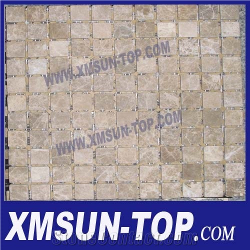 Brown Square Mosaic with Patterns/Natural Stone Mosaic/Polished Wall Mosaic/Floor Mosaic/Interior Decoration/Customized Mosaic Tile/Mosaic Tile for Bathroom&Kitchen&Hotel Decoration 