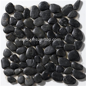 China Black Riverstone Tiles, Polished Black Pebble Stone, Washed River Stone, Nero Pebble Mosaic Tiles for Wall&Flooring Covering, Interior and Exterior Decoration Pebble Tile