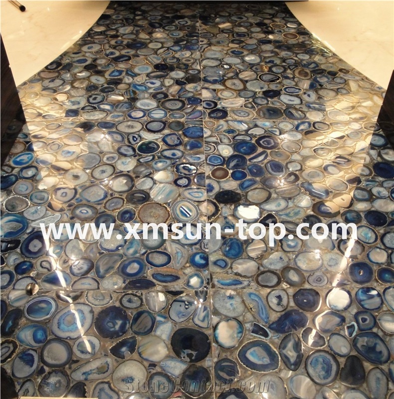 China Blue Agate Semiprecious Stone Slabs&Tiles, Semi Precious Floor Covering, Stairs, Blue Gemstone Slabs, Blue Agate Precious Stone for Wall&Floor Covering, Decoration Stone