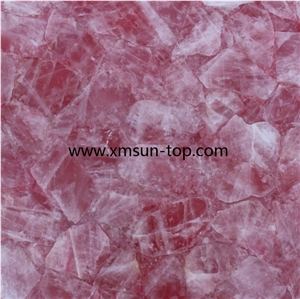 China Pink Crystal Stone Slabs, Pink Semi-Precious Stone Tiles, Rose Pink Crystal Stone Panels, Semi Precious Stone Slab, Pink Crystal Gemstone Slab, Interior Decoration for Wall Covering, Bath Tub