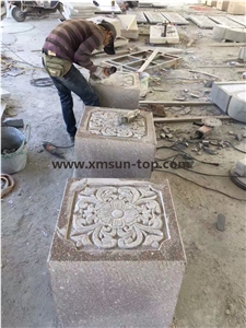 China Red Granite Relif &Yongding Red Sculptures&Man Made Engravings Flower Relief Design