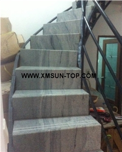 China Viscont White Granite Steps & Staircase/Shanshui White Granite Stair/China Romano White Granite Stair Treads/Viscount White Granite Stair Riser/Polished Viscon White Granite Steps