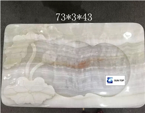 China White Onyx Tea Trays, Handcrafts Onyx Tray, Carved Tea Tray, Elegant White Onyx Tea Sets, White Onyx Stone Panels, Onyx Coaster, White Onyx Stone Artworks