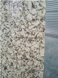 China Yellow Brown Quartz Slabs, Artificial Quartz Stone Slab, Multicolor Quartz Wall Panels, Engineered Stone