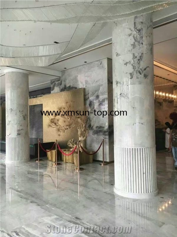 Chinese Sun White Marble Wall Tiles, White and Grey Marble Wall Covering, Sun White Marble Building Stone
