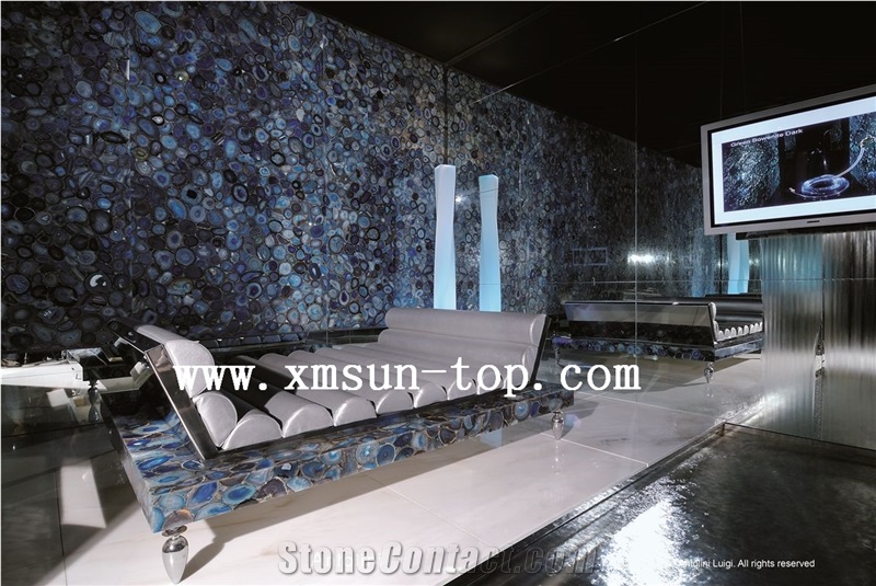 Dark Blue Agate Semiprecious Stone Floor Covering&Wall Covering /Semi-Precious Stone Interior Flooring/Colorful Agate Stone Wall Tiles&FloorTiles/ Mixed Semi Precious Stone Panels/Interior Decoration