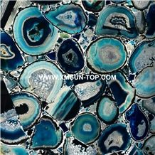 Dark Blue Agate Stone with Light Penetrating through Effect/Colorful Semi Precious Stone Panels/Luxury Semiprecious Stone Slab&Tiles/Semi-Precious Stone for Wall Covering&Flooring/Interior Decoration