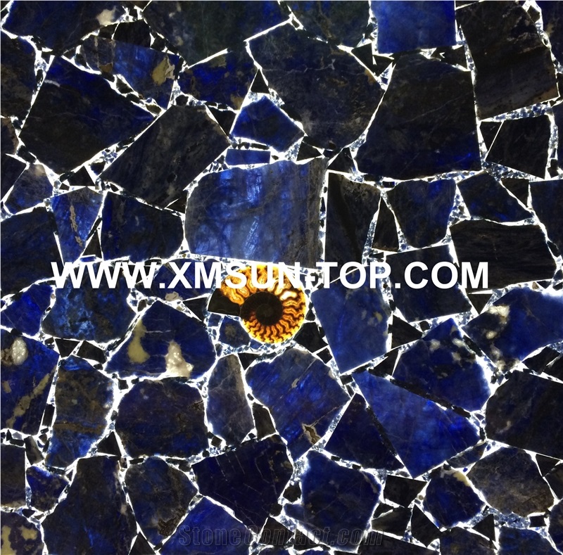 Dark Blue Semiprecious Stone/Luxury Sapphire Blue Semi-Precious Stone Slab&Tile&Customized/Semi Precious Stone Slab for Wall Cladding&Flooring/Semi-Precious Stone Panel/Interior Decoration