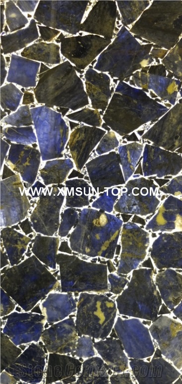 Dark Blue Semiprecious Stone/Luxury Sapphire Blue Semi-Precious Stone Slab&Tile&Customized/Semi Precious Stone Slab for Wall Cladding&Flooring/Semi-Precious Stone Panel/Interior Decoration