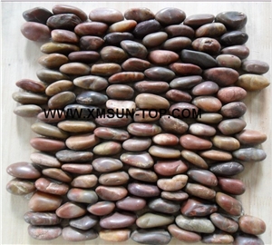 Dark Red Standing Pebble Mosaic Tile /Natural River Stone Mosaic for Wall Coveing&Flooring/Pebble Mosaic in Mesh/Stacked Pebble Mosaic/Pebble Mosaic for Bathroom&Kitchen/Interior Decoration