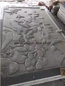 G633 Wall Relief &Etching&Chinese Grey Granite Handcarved Relief&Engraving Relief Design