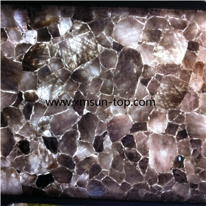 Grey Crystal Stone Backlit Slabs, Smoke Quartz, Grey Semi-Precious Stone Tiles, Luxury Translucent Grey Rock Crystal Stone Panels,Semi Precious Stone Slab,Grey Crystal Gemston Slab,Interior Decoration