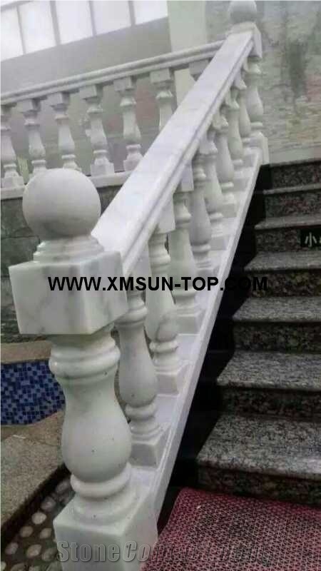 Guangxi White Marble Balustrade with Post/White Marbl Baluster with Kingpost&Samson Post/White Marble Handrail/Marble Railings/Building Stone/Exterior Decoration/Natural Stone Railings