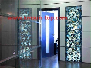 Light Blue Agate Semiprecious Stone Wall Covering/Ocean Blue Semi-Precious Stone Interior Wall Cladding/Blue Semi Precious Stone Wall Tiles/Colorful Semi Precious Stone Panels/Interior Decoration