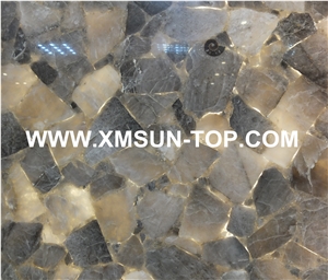 Light Grey Crystal Semiprecious Stone/Luxury Smoke Grey Semi-Precious Stone Slab&Tile&Customized/Semi Precious Stone Slab for Wall Cladding&Flooring/Semi-Precious Stone Panel/Interior Decoration