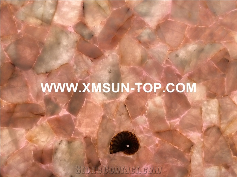 Light Pink Crystal Semiprecious Stone/Luxury Rose Pink Semi-Precious Stone Slab&Tile&Customized/Semi Precious Stone Slab for Wall Cladding&Flooring/Semi-Precious Stone Panel/Interior Decoration