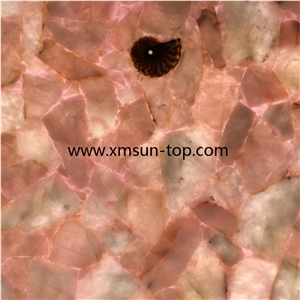 Luxury Pink Crystal Stone Backlit Slabs, Pink Semi-Precious Stone Tiles, Rose Pink Crystal Stone Panels, Semi Precious Stone Transmit Light Slab, Pink Crystal Gemstone Slab, Interior Decoration