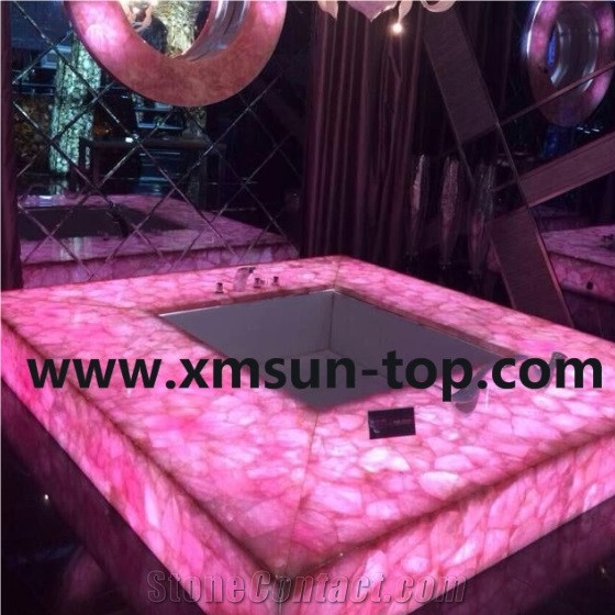 Luxury Pink Crystal Stone Backlit Slabs, Pink Semi-Precious Stone Tiles, Rose Pink Crystal Stone Panels, Semi Precious Stone Transmit Light Slab, Pink Crystal Gemstone Slab, Interior Decoration