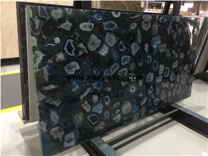 Mazarine Blue Agate Semiprecious Stone Slab&Tile&Customized/Luxury Dark Blue Semi-Precious Stone/Semi Precious Stone Slab for Wall Cladding&Flooring/Semi-Precious Stone Panel/Interior Decoration